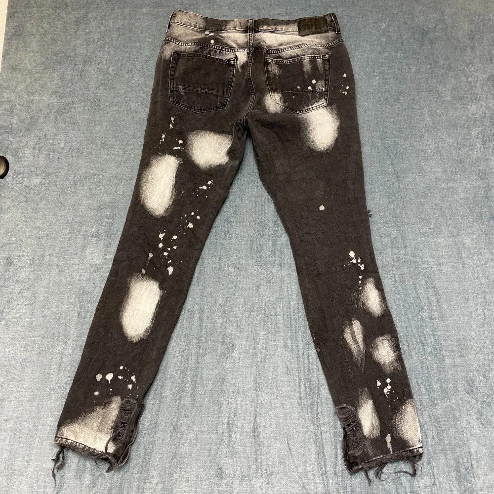 Pacsun Jeans Mens 33x30 Black Denim Dark Wash Distressed Frayed Hem Streetwear